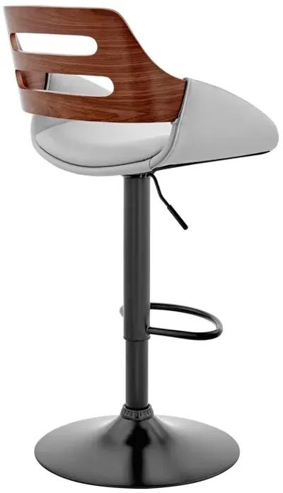 Karter Adjustable Gray Faux Leather and Black Wood Bar Stool with Black Base