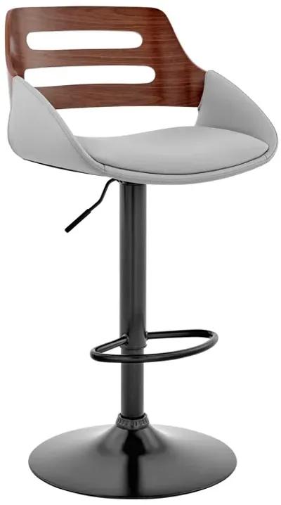 Karter Adjustable Gray Faux Leather and Black Wood Bar Stool with Black Base