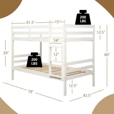 Twin Size Sturdy Wooden Bunk Beds with Ladder and Safety Rail