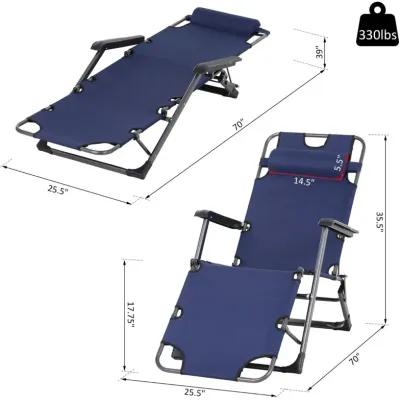 Navy Sleek Sunbather: Folding Metal Lounger with Curved Frame