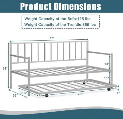 Twin Daybed Set with Metal Slat Support and Roll-Out Trundle