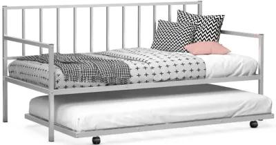 Twin Daybed Set with Metal Slat Support and Roll-Out Trundle