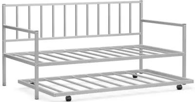 Twin Daybed Set with Metal Slat Support and Roll-Out Trundle