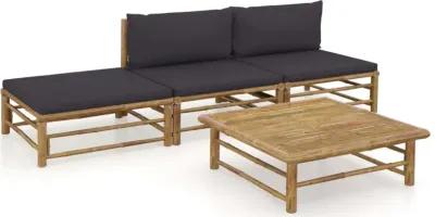 vidaXL 4 Piece Garden Lounge Set with Dark Gray Cushions Bamboo