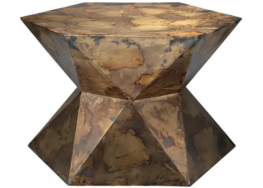 24" Black Brown and Beige Contemporary Metallic Large Crown Side Table