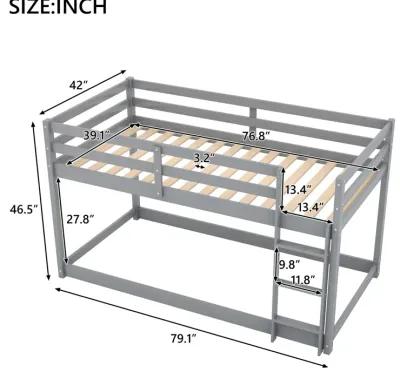 Twin over Twin Floor Bunk Bed with Ladder