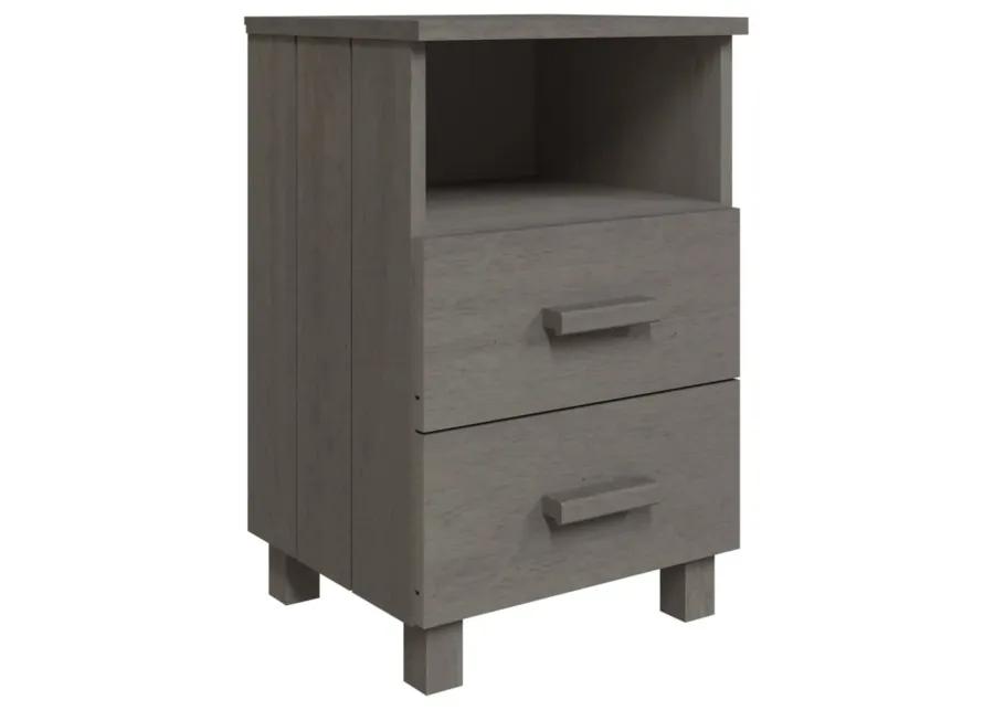 vidaXL HAMAR Bedside Cabinet, Solid Pinewood Side Table, Light Gray - Complete with Two Drawers and Open Shelf for Ample Storage