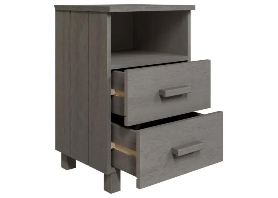 vidaXL HAMAR Bedside Cabinet, Solid Pinewood Side Table, Light Gray - Complete with Two Drawers and Open Shelf for Ample Storage