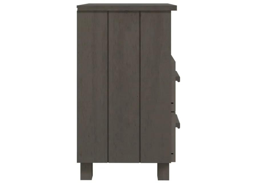 vidaXL HAMAR Bedside Cabinet, Solid Pinewood Side Table, Light Gray - Complete with Two Drawers and Open Shelf for Ample Storage