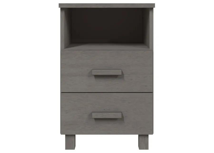 vidaXL HAMAR Bedside Cabinet, Solid Pinewood Side Table, Light Gray - Complete with Two Drawers and Open Shelf for Ample Storage