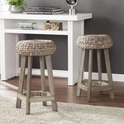 Rutina Backless Round Water Hyacinth 24" Stools 2pc Set