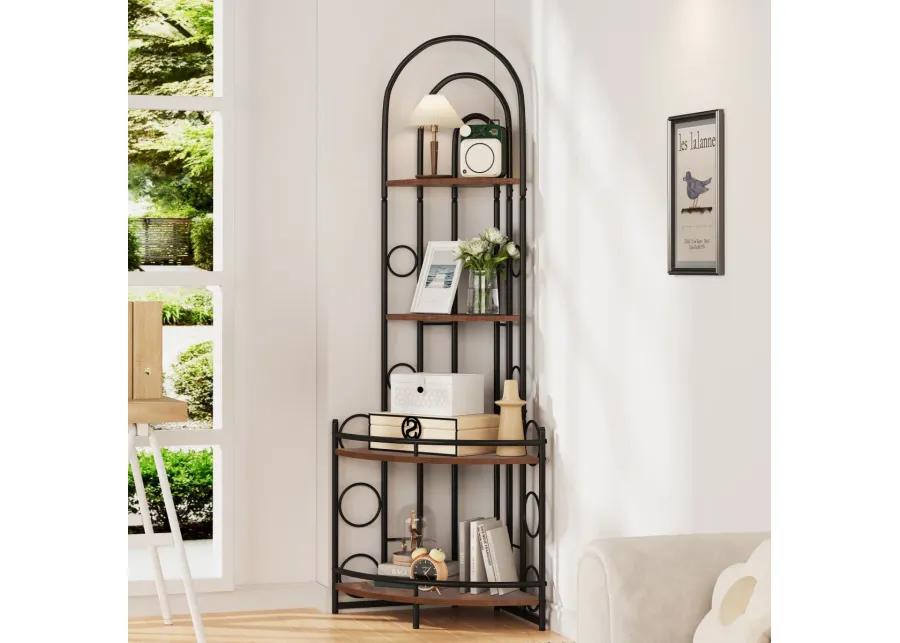 4-Tier Corner Bookshelf, Modern Style, Plant Stand With Metal Frame