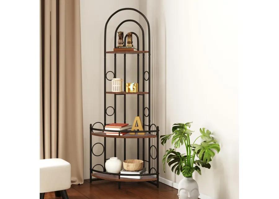 4-Tier Corner Bookshelf, Modern Style, Plant Stand With Metal Frame