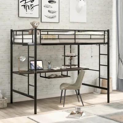 Loft Bed With Desk And Shelf, Space Saving Design, Full