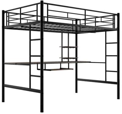 Loft Bed With Desk And Shelf, Space Saving Design, Full