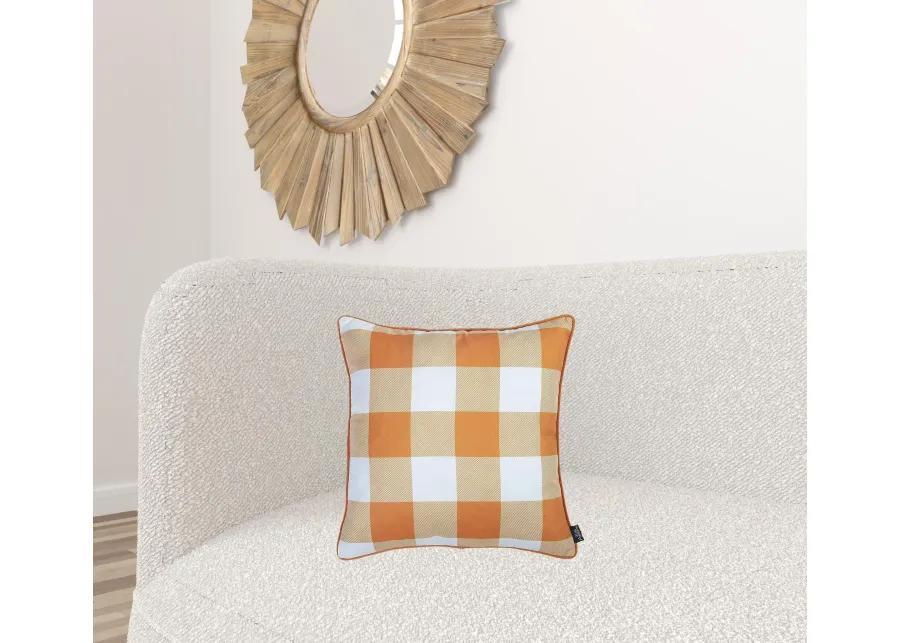 Homezia Set Of Four 18" Orange Plaid And Pumpkin Throw Pillow Covers