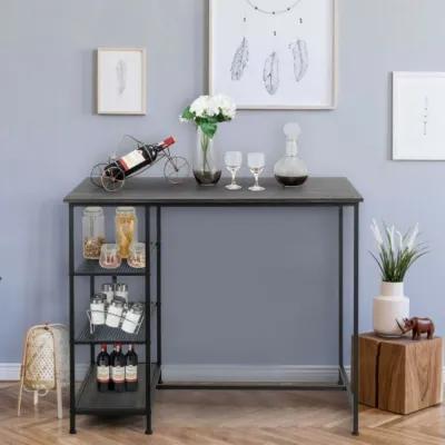 Industrial Dining Bar Pub Table with Metal Frame and Storage Shelves