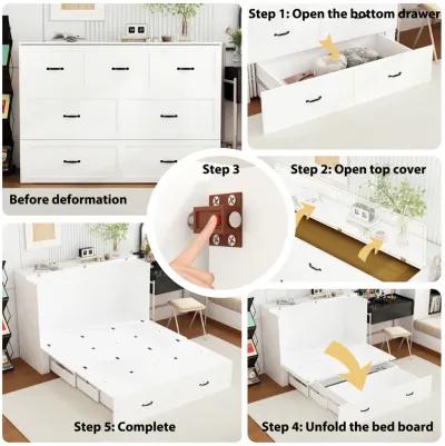 FUFU&GAGA Convertible Bed with Storage Drawers for Bedroom (61.8" W x 81.5" D x 43.9" H) White