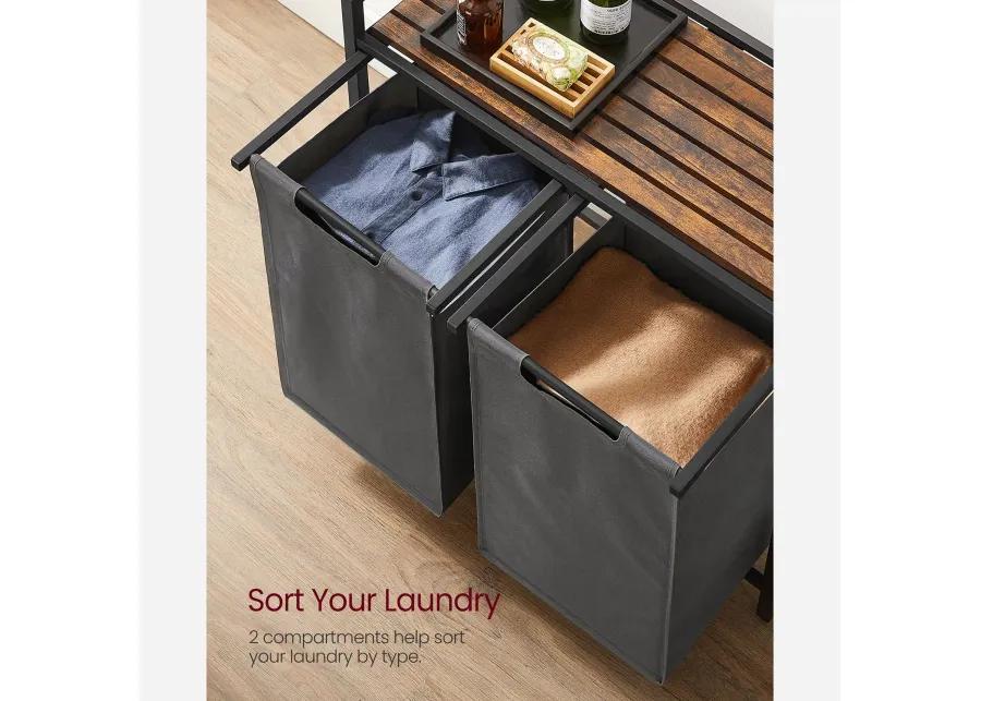 Metal Frame Laundry Hamper with Top Shelf and Pull-Out Bags, 2 Removable Oxford Fabric Bags