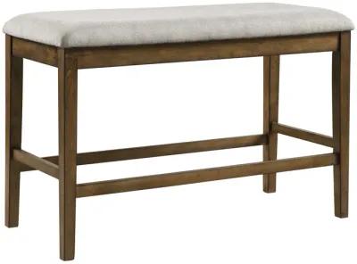 Wooden Frame Counter Height Bench Light Oak Finish Mindy Veneer Textured Fabric