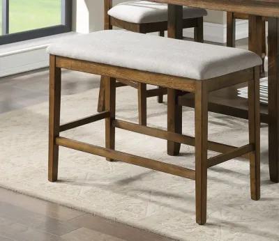 Wooden Frame Counter Height Bench Light Oak Finish Mindy Veneer Textured Fabric