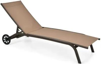 Hivvago 6-Poisition Adjustable Outdoor Chaise Recliner with Wheels