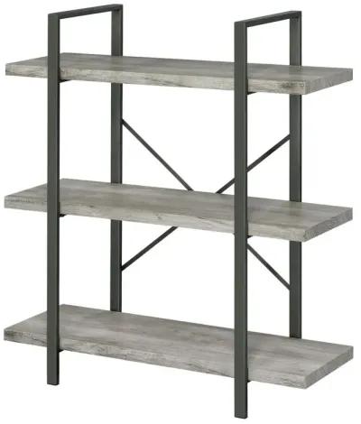 Cole 3-Shelf Bookcase Grey Driftwood and Gunmetal