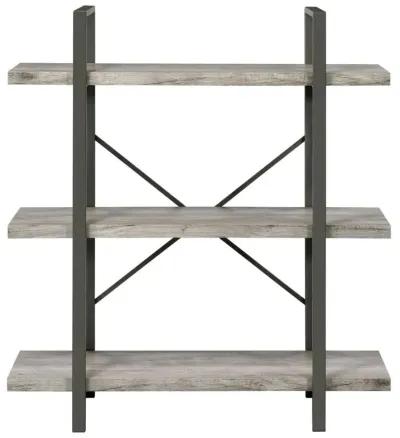 Cole 3-Shelf Bookcase Grey Driftwood and Gunmetal