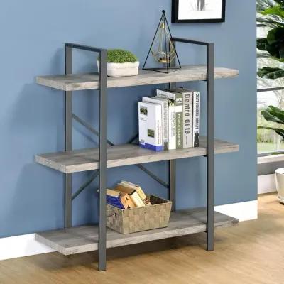 Cole 3-Shelf Bookcase Grey Driftwood and Gunmetal