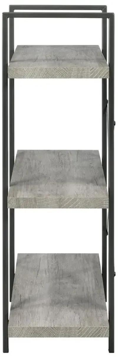 Cole 3-Shelf Bookcase Grey Driftwood and Gunmetal