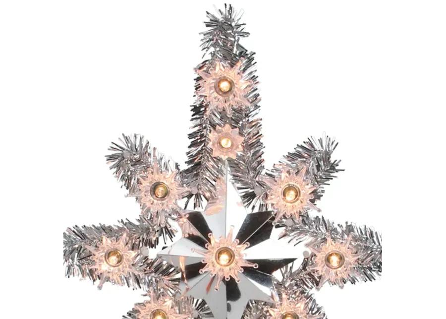 11" Silver Lighted Tinsel Star of Bethlehem Christmas Tree Topper - Clear Lights