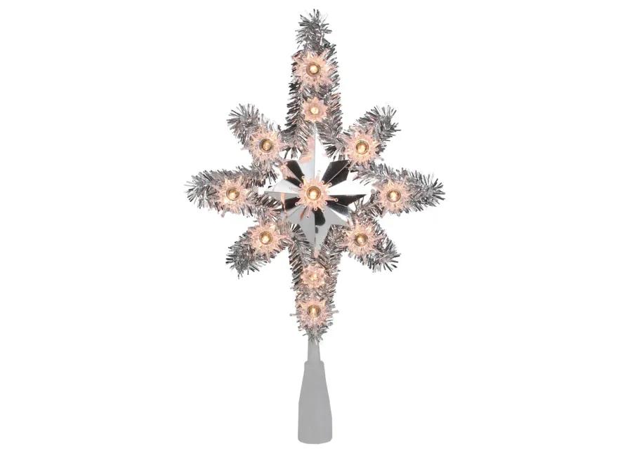 11" Silver Lighted Tinsel Star of Bethlehem Christmas Tree Topper - Clear Lights