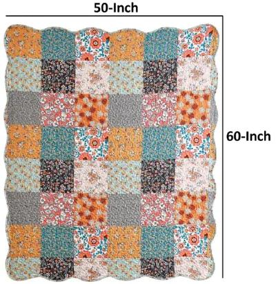 Turin 60 Inch Throw Blanket, Microfiber, Patchwork Floral Print, Multicolor-Benzara