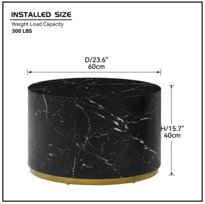 Black Marble Pattern Cocktail Table MDF With Gold Metal Base 23.6 2"