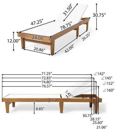 Liam Outdoor Chaise Lounger, Ergonomic White Mesh Seat, Brown Acacia Wood