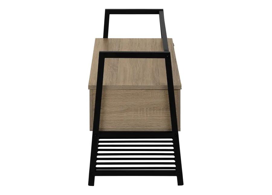 Monarch Specialties I 4501 Bench, Entryway, Hallway, Storage, 42" Rectangular, Metal, Laminate, Brown, Black, Contemporary, Modern