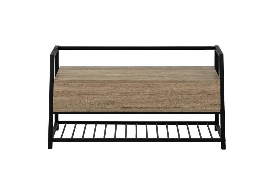 Monarch Specialties I 4501 Bench, Entryway, Hallway, Storage, 42" Rectangular, Metal, Laminate, Brown, Black, Contemporary, Modern