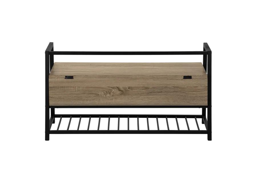 Monarch Specialties I 4501 Bench, Entryway, Hallway, Storage, 42" Rectangular, Metal, Laminate, Brown, Black, Contemporary, Modern