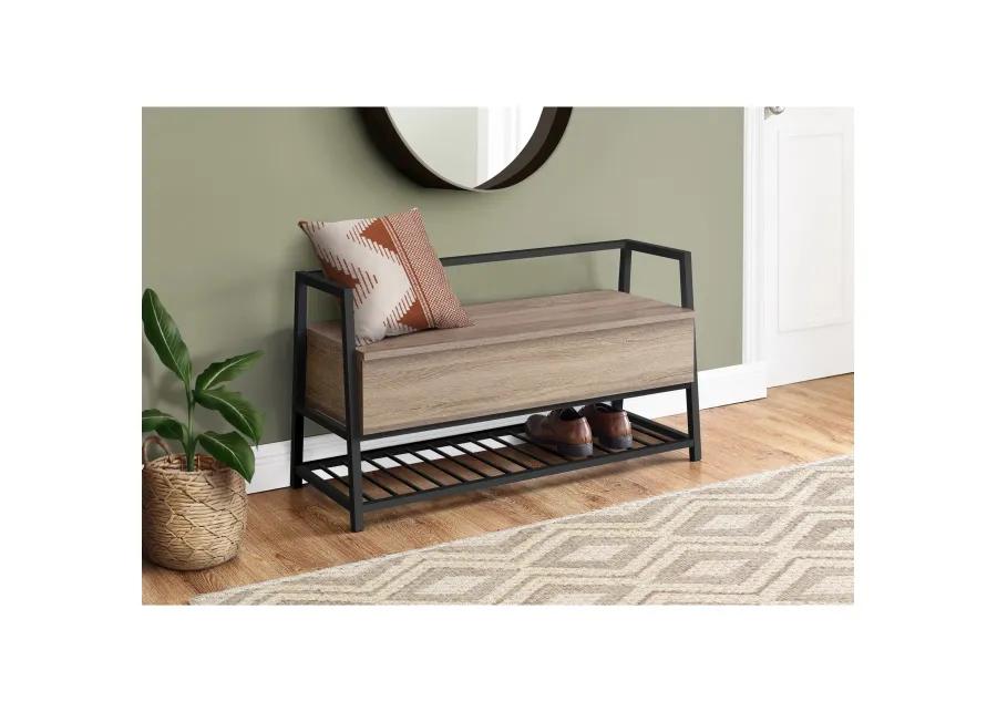 Monarch Specialties I 4501 Bench, Entryway, Hallway, Storage, 42" Rectangular, Metal, Laminate, Brown, Black, Contemporary, Modern