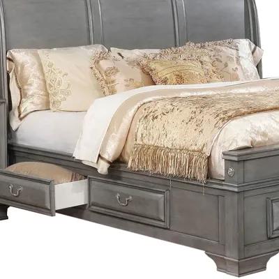 Wooden Queen Size Bed with Spacious Storage Drawers, Gray-Benzara