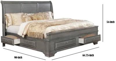 Wooden Queen Size Bed with Spacious Storage Drawers, Gray-Benzara