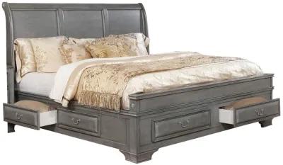 Wooden Queen Size Bed with Spacious Storage Drawers, Gray-Benzara