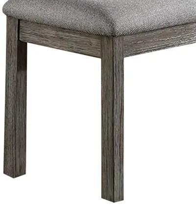 Lais 45 Inch Dining Bench, Wired Brushed Gray Wood, Gray Fabric Padded Seat - Benzara