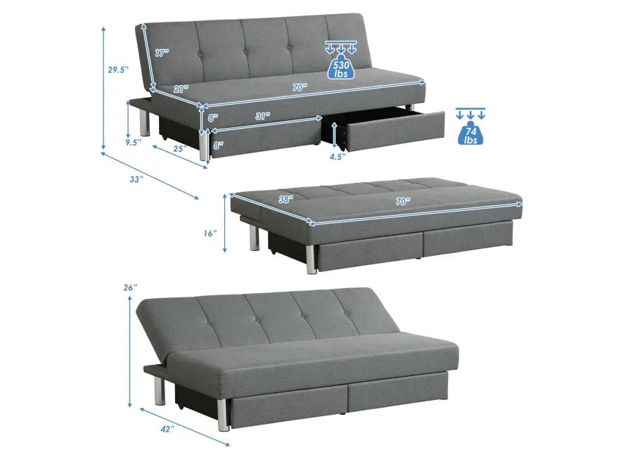 3-Seat Convertible Sofa Bed with 2 Large Drawers and 3 Adjustable Angles