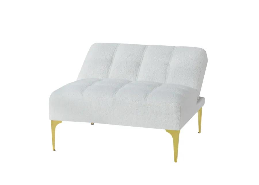 Convertible Sofa Bed Futon With Gold Metal Legs Teddy Fabric (White)