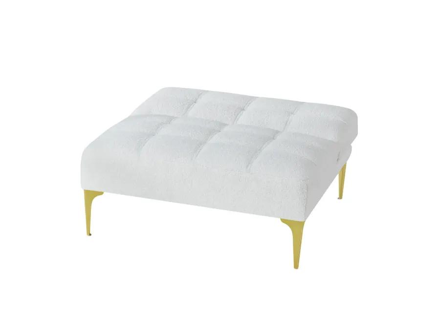 Convertible Sofa Bed Futon With Gold Metal Legs Teddy Fabric (White)