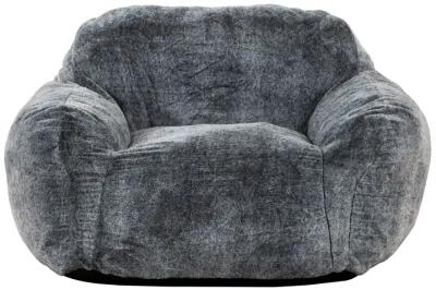 45 Inch Bean Bag Chair, Memory Foam, Faux Rabbit Fur, Grayish Blue - Benzara