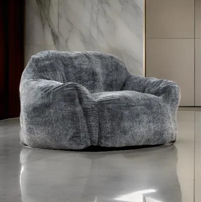 45 Inch Bean Bag Chair, Memory Foam, Faux Rabbit Fur, Grayish Blue - Benzara