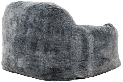 45 Inch Bean Bag Chair, Memory Foam, Faux Rabbit Fur, Grayish Blue - Benzara