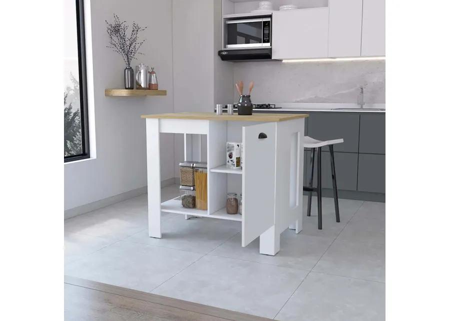 Vancouver 1-Door Kitchen Island With Open Shelf White And Macadamia